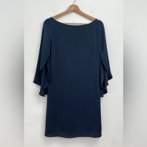 MILLY Butterfly Sleeve Silk Stretch Crepe Bateau Neckline Mini Shift Dress Size2 - Picture 2 of 15